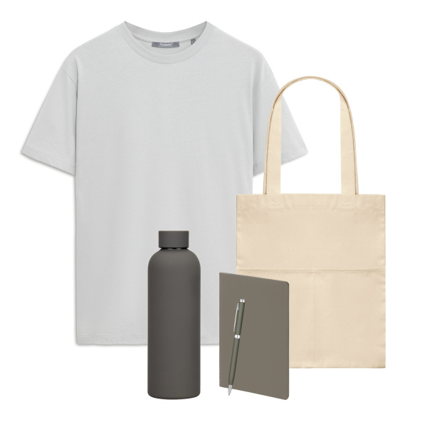 Набор с одеждой KRIS (футболка, термобутылка, ежедневник, ручка, шоппер), серый, S
