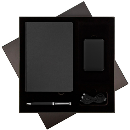 Подарочный набор Стар (Star), черный (ежедневник, ручка, аккумулятор)