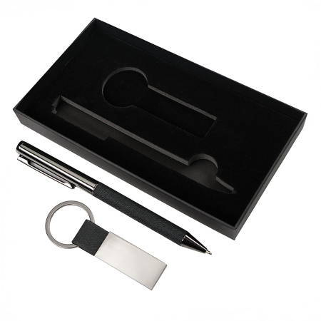 Набор ручка+ брелок COLLISION, черный/темно-серый, металл, пластик, картон