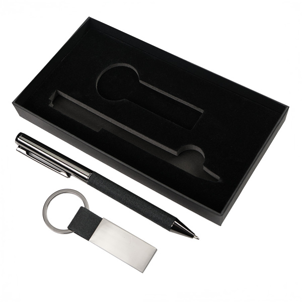 Набор ручка+ брелок COLLISION, черный/темно-серый, металл, пластик, картон