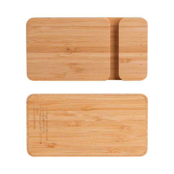 Беспроводное (10W) зарядное устройство "Bamboo Power" 5000 mAh с подставкой под смартфон, бамбук Беспроводное (10W) зарядное устройство "Bamboo Power" 5000 mAh с подставкой под смартфон, бамбук