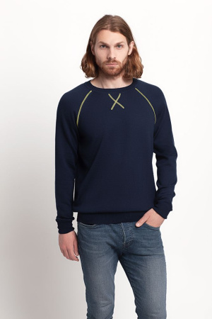 Джемпер Stitch с контрастной отделкой, синий с зеленым, размер XL