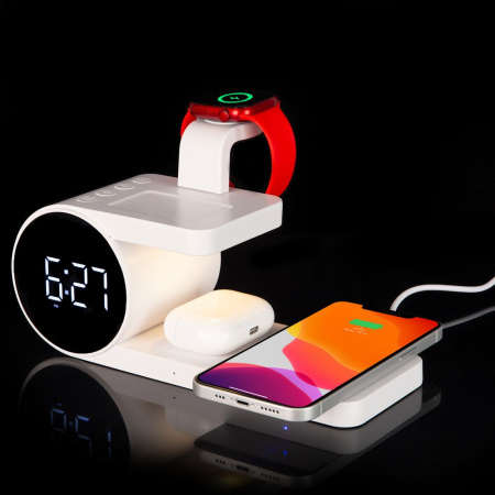 Станция беспроводной зарядки с часами fullStack, белая Станция беспроводной зарядки с часами fullStack, белая