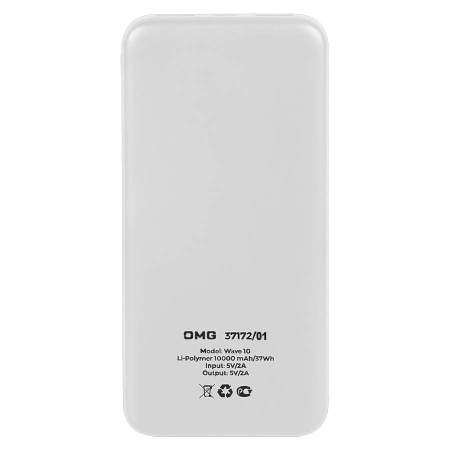 Универсальный аккумулятор Wave 10 (10000 мАч), белый, 14,9х6.7х1,6 см