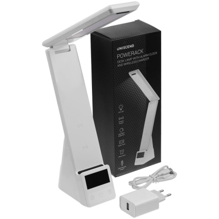 Лампа с беспроводной зарядкой смартфона и часов Powerack, белая Лампа с беспроводной зарядкой смартфона и часов Powerack, белая