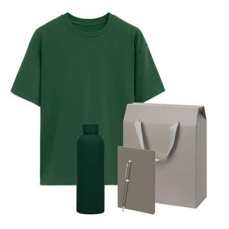 Набор с одеждой RUST (футболка, термобутылка, блокнот, ручка), зеленый/серый, XS/S