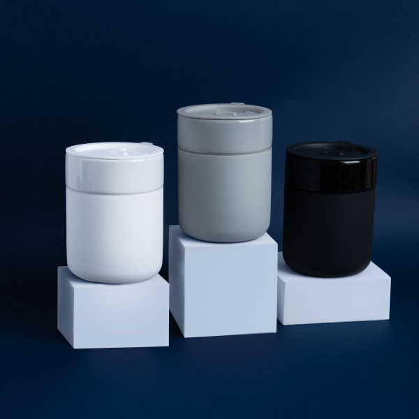 Кружка кермическая Silvia с силиконовой манжетой, серая-чёрная