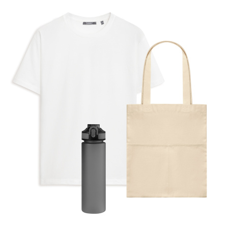 Набор с одеждой KRIS (футболка, бутылка, шоппер), белый/серый, S