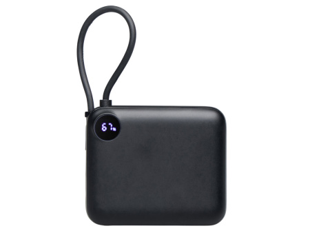 Внешний аккумулятор со встроенным кабелем Liri, QC/PD, 10000 мАч, черный