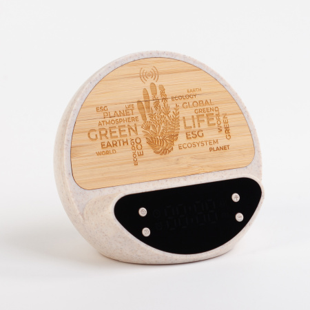 Настольные часы "Smiley" с беспроводным (10W) зарядным устройством и будильником, пшеница/бамбук/пластик Настольные часы "Smiley" с беспроводным (10W) зарядным устройством и будильником, пшеница/бамбук/пластик