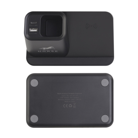 Карандашница "Black Star" с беспроводным (10W) зарядным устройством, вентилятором и лампой, с подсветкой логотипа Карандашница "Black Star" с беспроводным (10W) зарядным устройством, вентилятором и лампой, с подсветкой логотипа