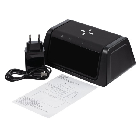 Настольный стерилизатор с беспроводной зарядкой и часами UV Depot, черный Настольный стерилизатор с беспроводной зарядкой и часами UV Depot, черный