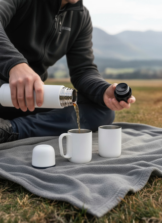 Набор "Гейзер" (термос, 2 кружки), покрытие пудра