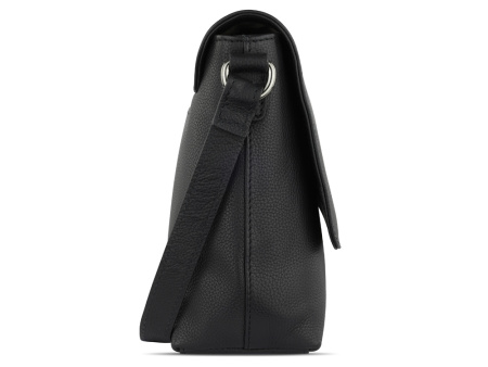 Сумка наплечная женская BUGATTI БЕЛЛА | BELLA, чёрная, воловья кожа/полиэстер, 25х8х20 см