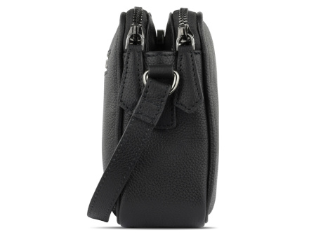 Сумка кросс-боди женская BUGATTI БЕЛЛА | BELLA, чёрная, воловья кожа/полиэстер, 22х6х15,5 см