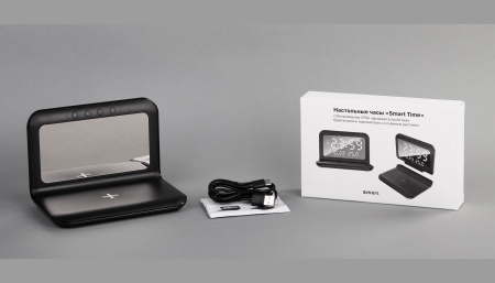 Настольные часы "Smart Time" с беспроводным (15W) зарядным устройством, будильником и термометром, со съёмным дисплеем Настольные часы "Smart Time" с беспроводным (15W) зарядным устройством, будильником и термометром, со съёмным дисплеем