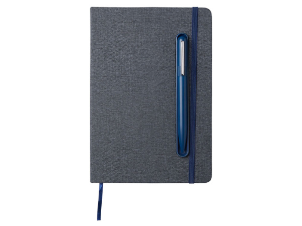 Набор блокнот А5 с магнитным держателем для ручки и подставкой для телефона и металлической шариковой ручкой NotaBene, темно-синий