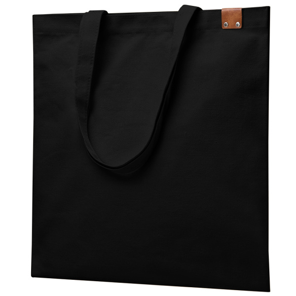 Сумка для покупок IVORY 325 г/м² с PU нашивкой, чёрный/коричневый