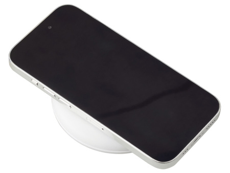 Беспроводное зарядное устройство со встроенным кабелем 2-в-1 Disc, белый Беспроводное зарядное устройство со встроенным кабелем 2-в-1 Disc, белый