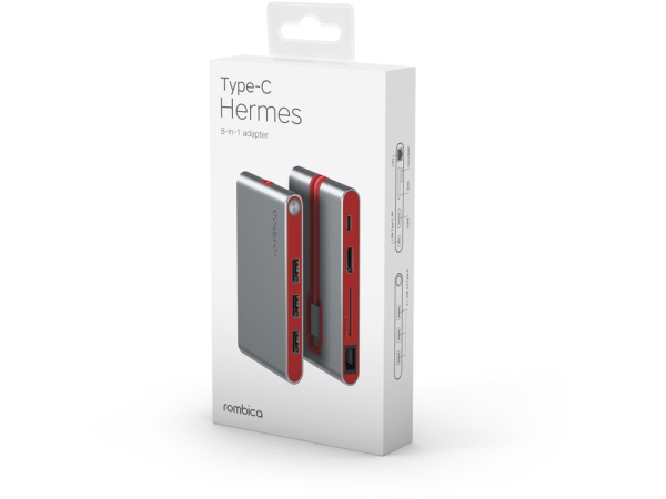 Хаб 8-в-1 Type-C Hermes, USB 3.0 x 3, Type-C PD, HDMI, LAN, картридер Хаб 8-в-1 Type-C Hermes, USB 3.0 x 3, Type-C PD, HDMI, LAN, картридер