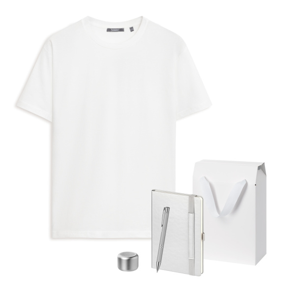 Набор с одеждой KRIS (футболка, колонка, ежедневник, ручка), серебряный, S