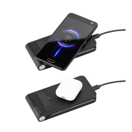 Складная беспроводная (15W) зарядная станция "Clap" с подсветкой логотипа и подставкой для смартфона Складная беспроводная (15W) зарядная станция "Clap" с подсветкой логотипа и подставкой для смартфона