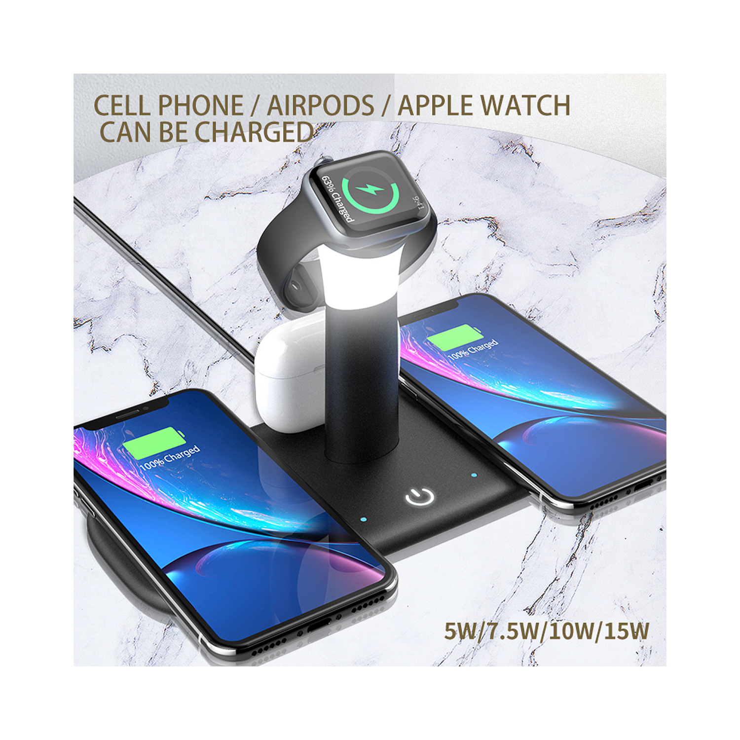 Настольная беспроводная (15W) зарядная станция "Bridge" для часов, наушников, смартфонов, с лампой Настольная беспроводная (15W) зарядная станция "Bridge" для часов, наушников, смартфонов, с лампой