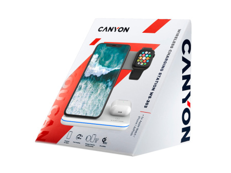 Беспроводное зарядное устройство для гаджетов 3-в-1 с технологией QI Canyon WS-303 (CNS-WCS303W), 15W, белый Беспроводное зарядное устройство для гаджетов 3-в-1 с технологией QI Canyon WS-303 (CNS-WCS303W), 15W, белый