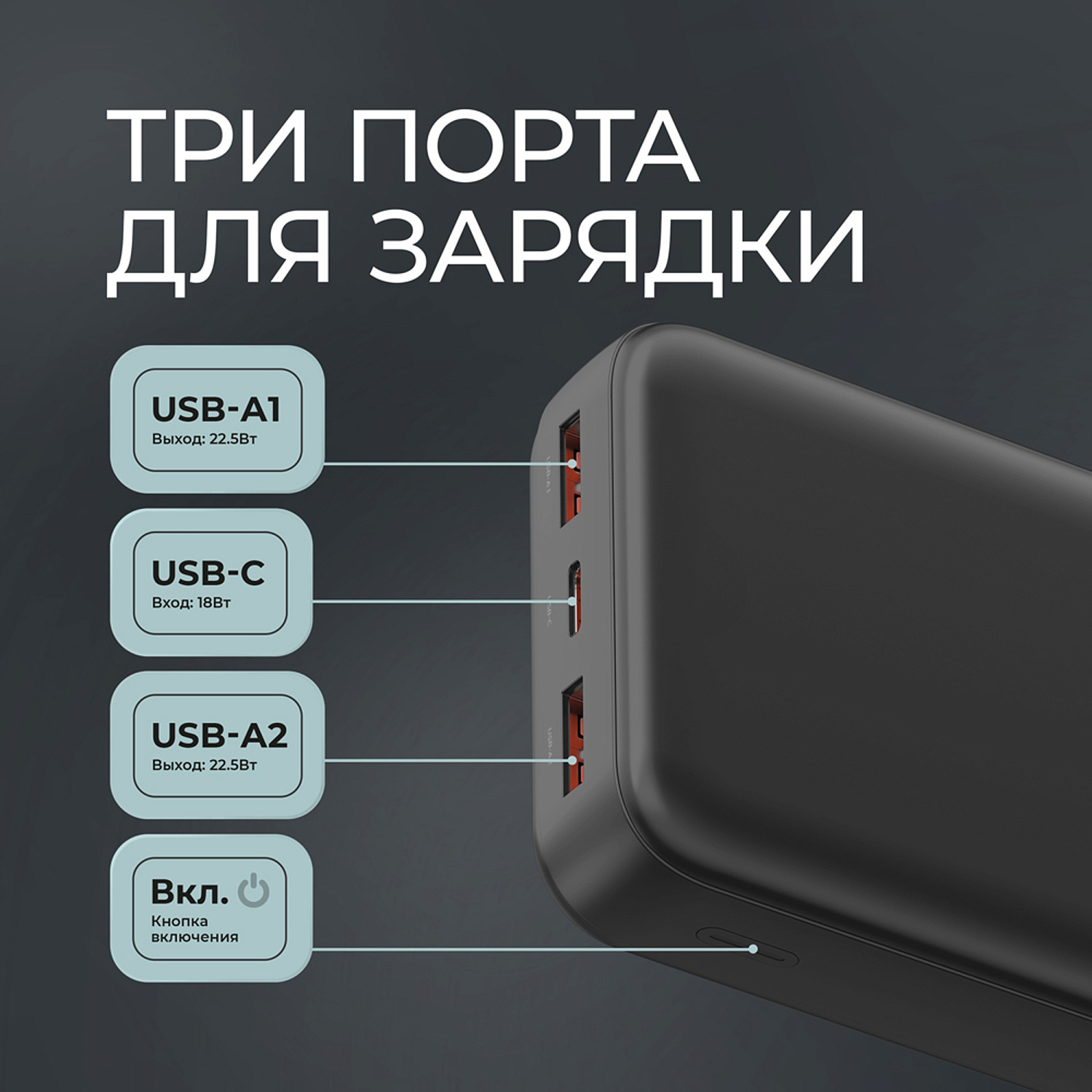 Внешний АКБ NRG Turbo V4 20000 мА-ч, дисплей