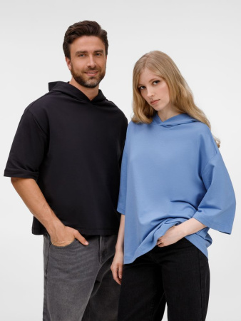 Футболка оверсайз унисекс с капюшоном Neofit, черная, размер XL/XXL