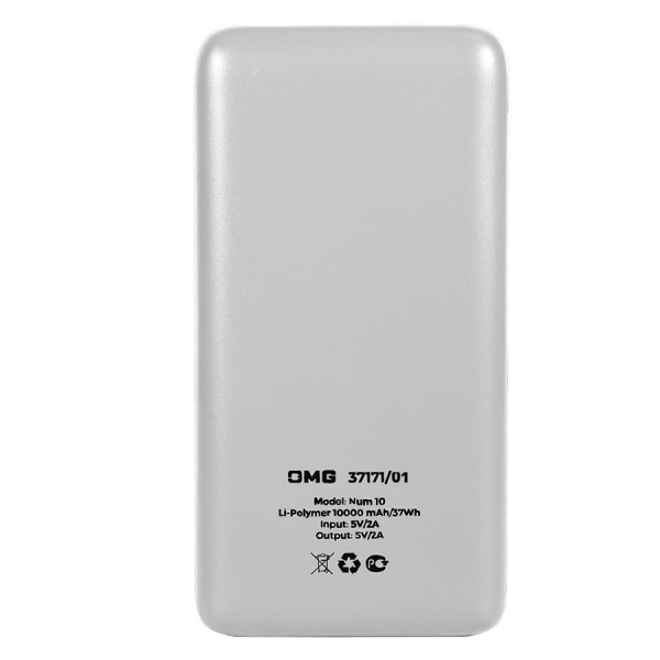 Универсальный аккумулятор Num 10 (10000 мАч), белый, 13,9х6.9х1,4 см