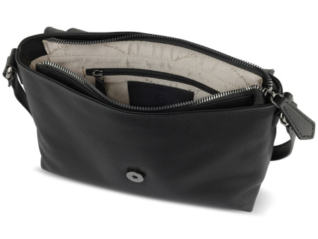 Сумка наплечная женская BUGATTI БЕЛЛА | BELLA, чёрная, воловья кожа/полиэстер, 25х8х20 см