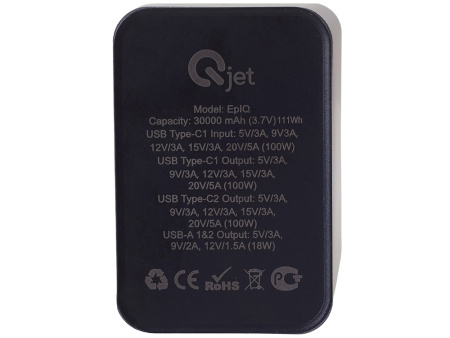 Внешний аккумулятор для ноутбуков EpIQ, 100 Вт, 30000 mAh, темно-серый