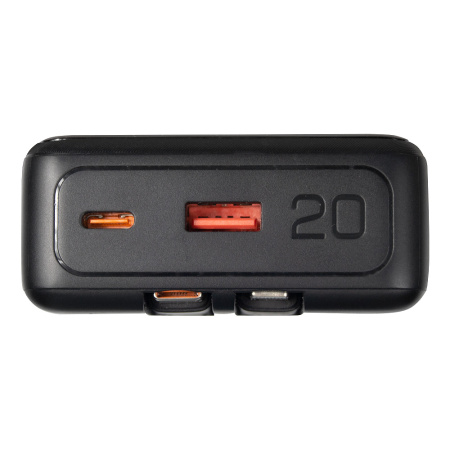 Внешний аккумулятор (powerbank) «Stream 20», 20 000 mAH, с двумя зарядными шнурами,  22,5W (Ватт)  super fast charge, Power Delivery (PD) 25.5W (dfnn), c цифровым дисплеем для контроля заряда, черный