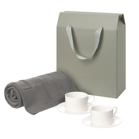 Подарочный набор Мокко (Mokko), Селла (Сella), серый в коробке-пакете (две чайных пары, плед)