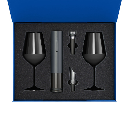 Подарочный набор 2 бокала для вина Black Edition + набор для вина Sacramento в синей коробке