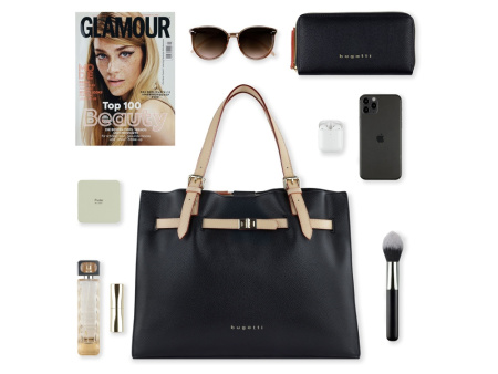 Сумка наплечная женская BUGATTI ЭЛЛА | ELLA, черная, полиуретан, 37,5х13,5х28 см