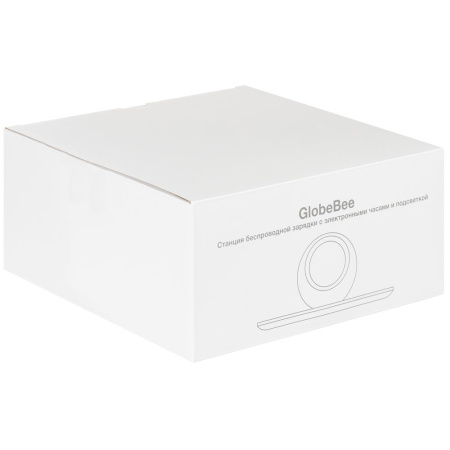Станция беспроводной зарядки с часами и подсветкой GlobeBee, белая Станция беспроводной зарядки с часами и подсветкой GlobeBee, белая