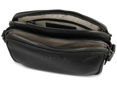 Сумка кросс-боди женская BUGATTI БЕЛЛА | BELLA, чёрная, воловья кожа/полиэстер, 22х6х15,5 см