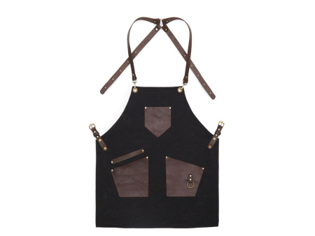 Фартук из канваса с ремнями из натуральной кожи, материал: канвас смесовый, плотность 450 гр/м, натуральная кожа КРС, цвет черный, коричневый темный