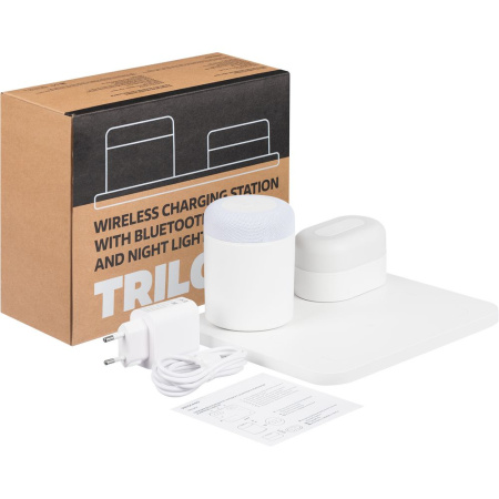 Станция беспроводной зарядки с колонкой и ночником Trilogy, белая Станция беспроводной зарядки с колонкой и ночником Trilogy, белая