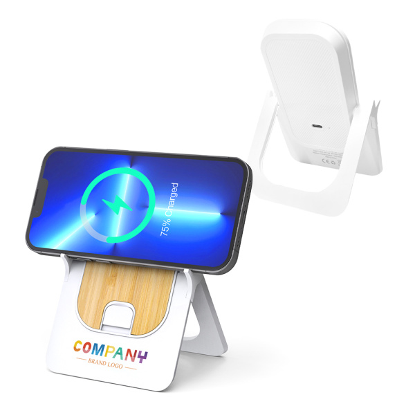 Беспроводное магнитное зарядное устройство Bambooco 15W, белый с бамбуковым Беспроводное магнитное зарядное устройство Bambooco 15W, белый с бамбуковым