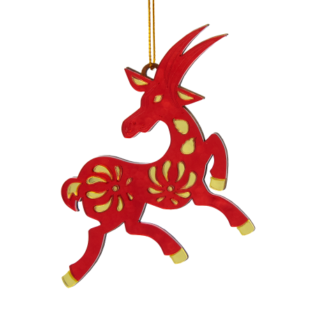 Ёлочная игрушка Коза (красный с золотом)