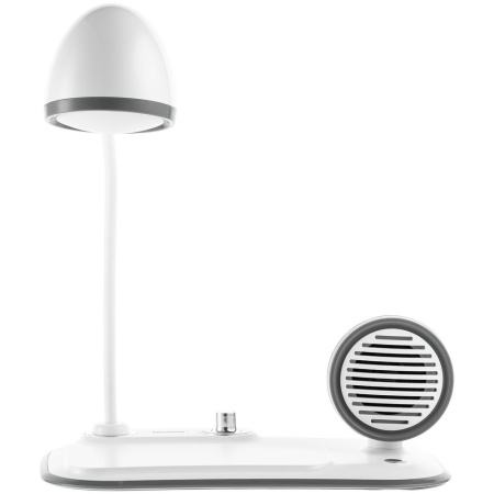 Лампа с колонкой и беспроводной зарядкой Flashback, белая Лампа с колонкой и беспроводной зарядкой Flashback, белая