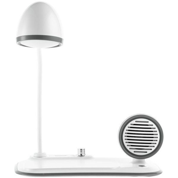 Лампа с колонкой и беспроводной зарядкой Flashback, белая Лампа с колонкой и беспроводной зарядкой Flashback, белая