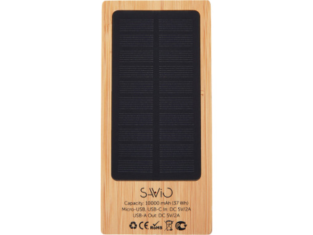 Внешний аккумулятор с подсветкой лого и солнечной панелью Reedia S1, 10000 mAh, бамбук, черный