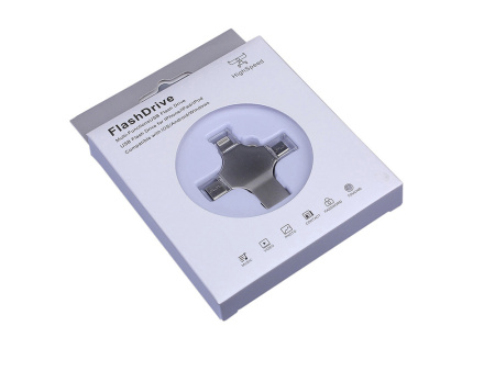 USB-флешка на 256 Гб 4 в 1 поворотный механизм, c дополнительными разъемами MicroUSB, TypeC и Lightning, серебристый