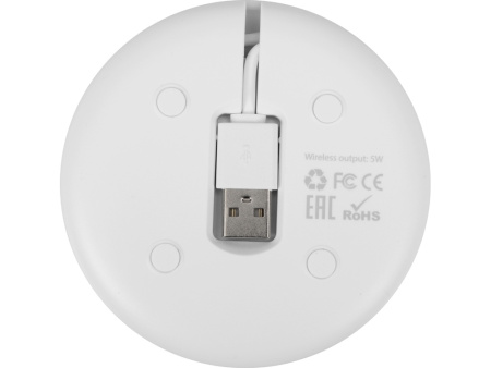 Беспроводное зарядное устройство со встроенным кабелем 2-в-1 Disc, белый Беспроводное зарядное устройство со встроенным кабелем 2-в-1 Disc, белый