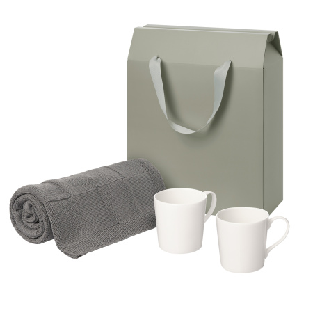 Подарочный набор Сиена (Siena), Селла (Cella), серый в коробке-пакете (две фарфоровых кружки, плед)