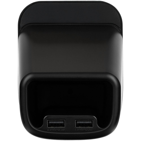 Настольный органайзер с зарядкой, лампой, вентилятором и подсветкой логотипа powerTower, черный Настольный органайзер с зарядкой, лампой, вентилятором и подсветкой логотипа powerTower, черный